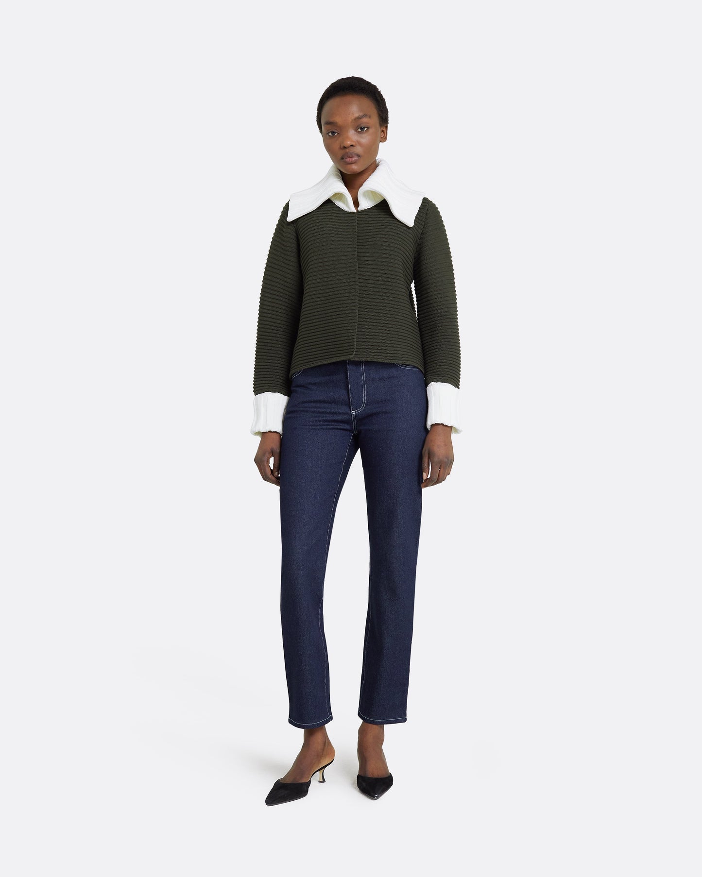 Mirielle Slate Green & Ivory Knit Cardigan