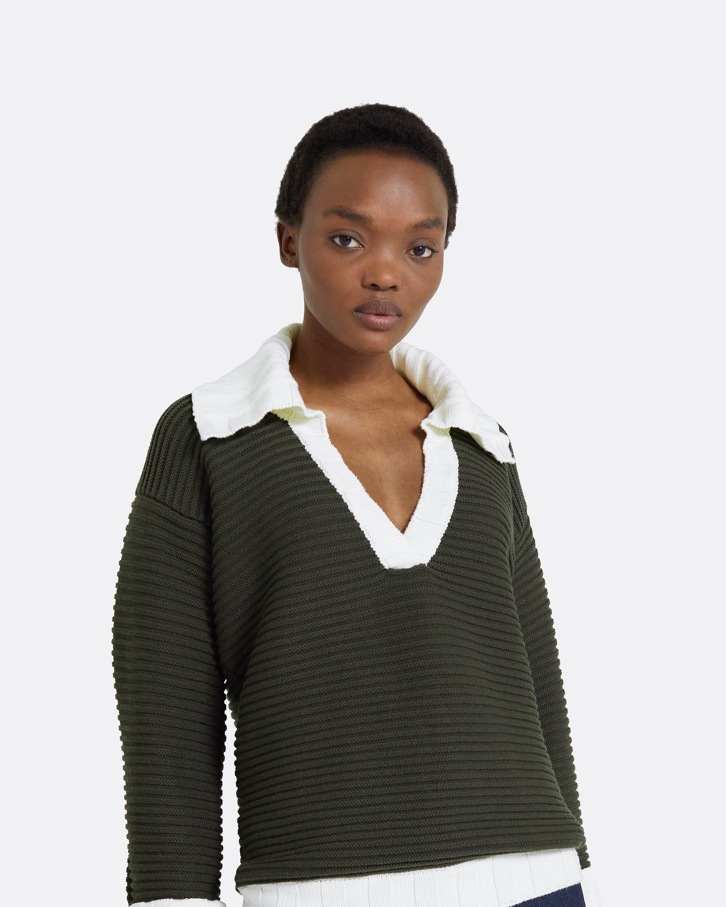 Kratos Slate Green & Ivory Knit Top