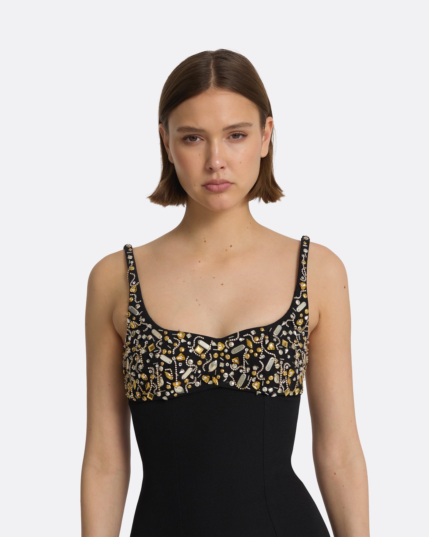 Beatriz Black & Celestial Scatter Embroidery Long Dress