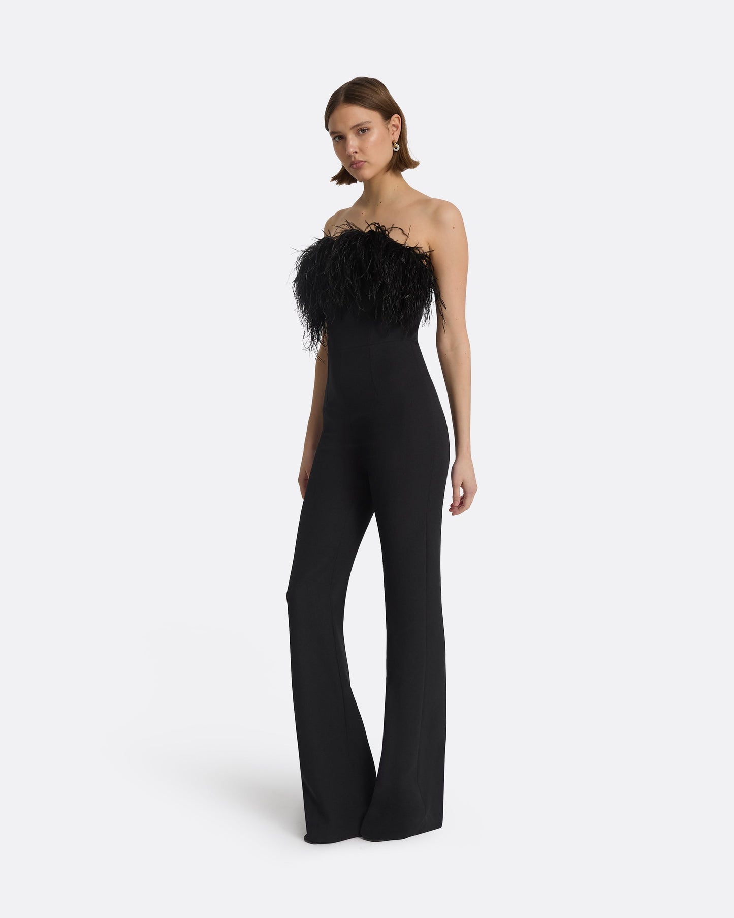 Myrine Black Feather-trimmed Jumpsuit