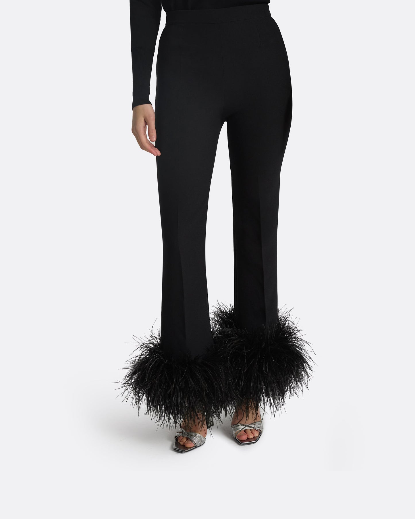 Mari Black Feather-Trimmed Trousers