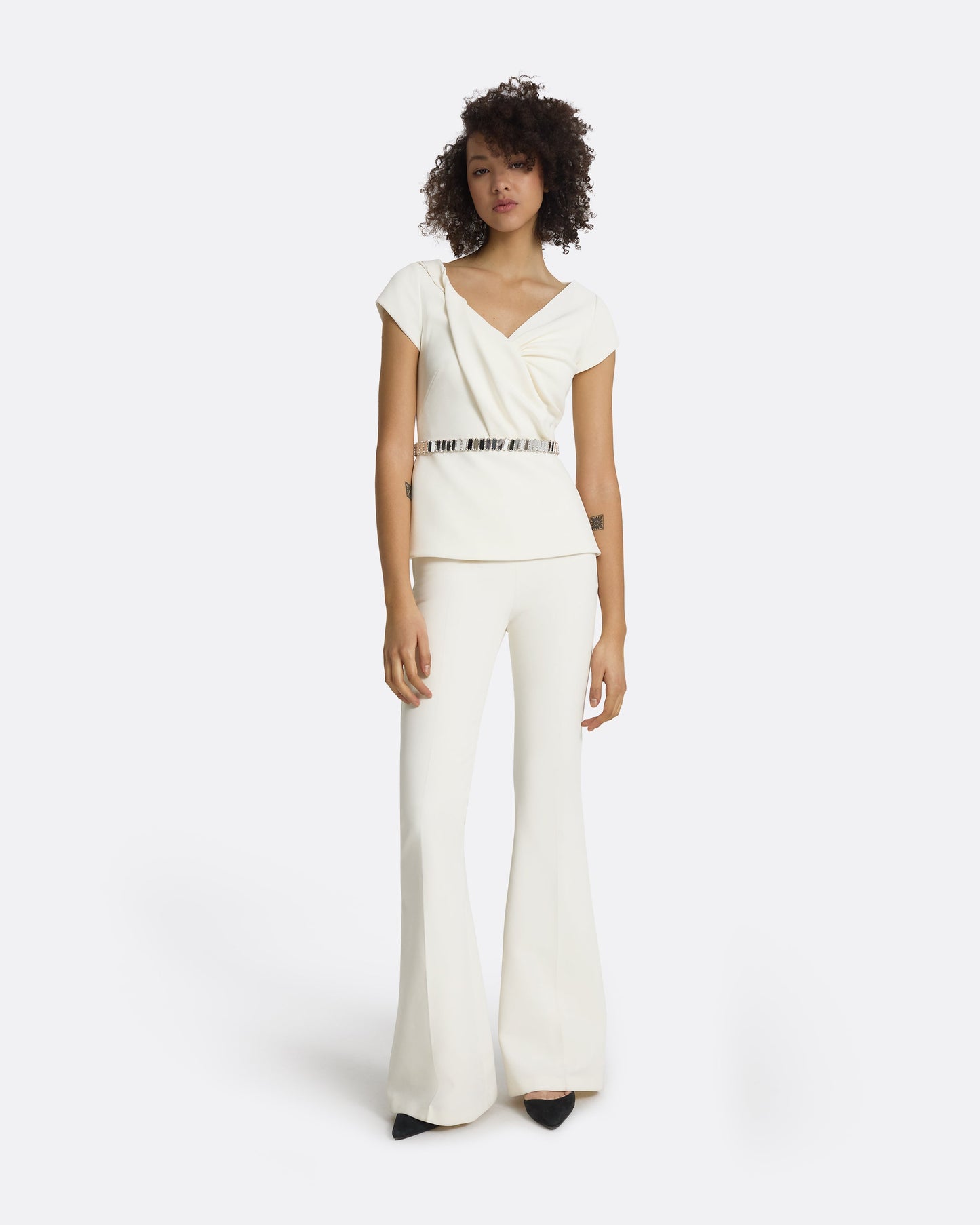 Nuvaya Ivory Top with Embroidered Belt