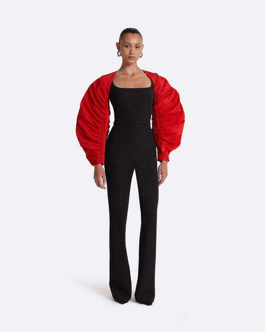 Honi Scarlet Red Harness & Bele Black Jumpsuit