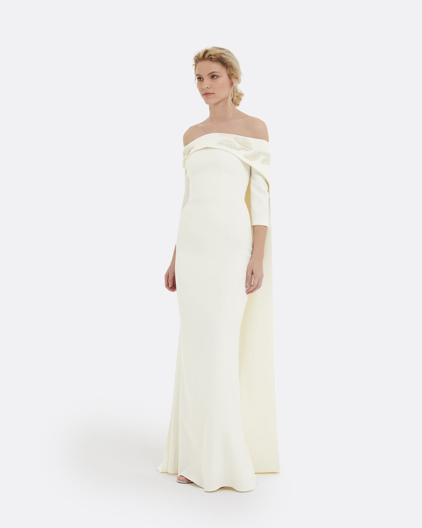 Soshin Ivory Dress With Bellara Curled Leaf Embroidered Harness