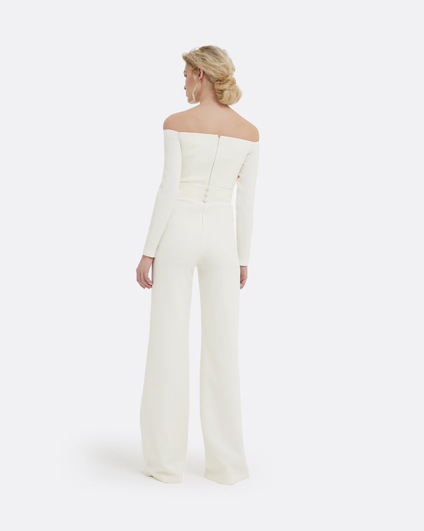 Veasna Ivory & Flower Bud Embroidery Jumpsuit