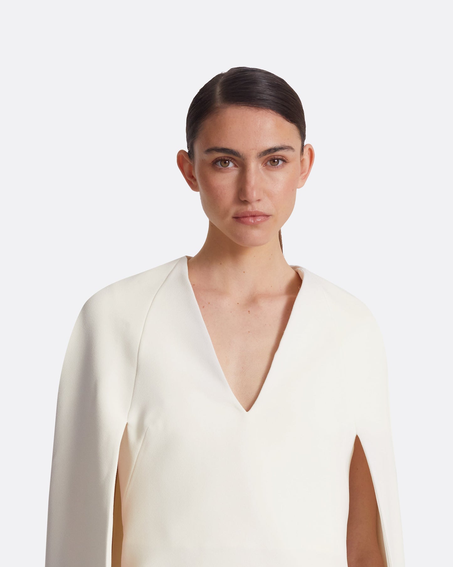 Rowenal Ivory Feather-Trimmed Short Dress