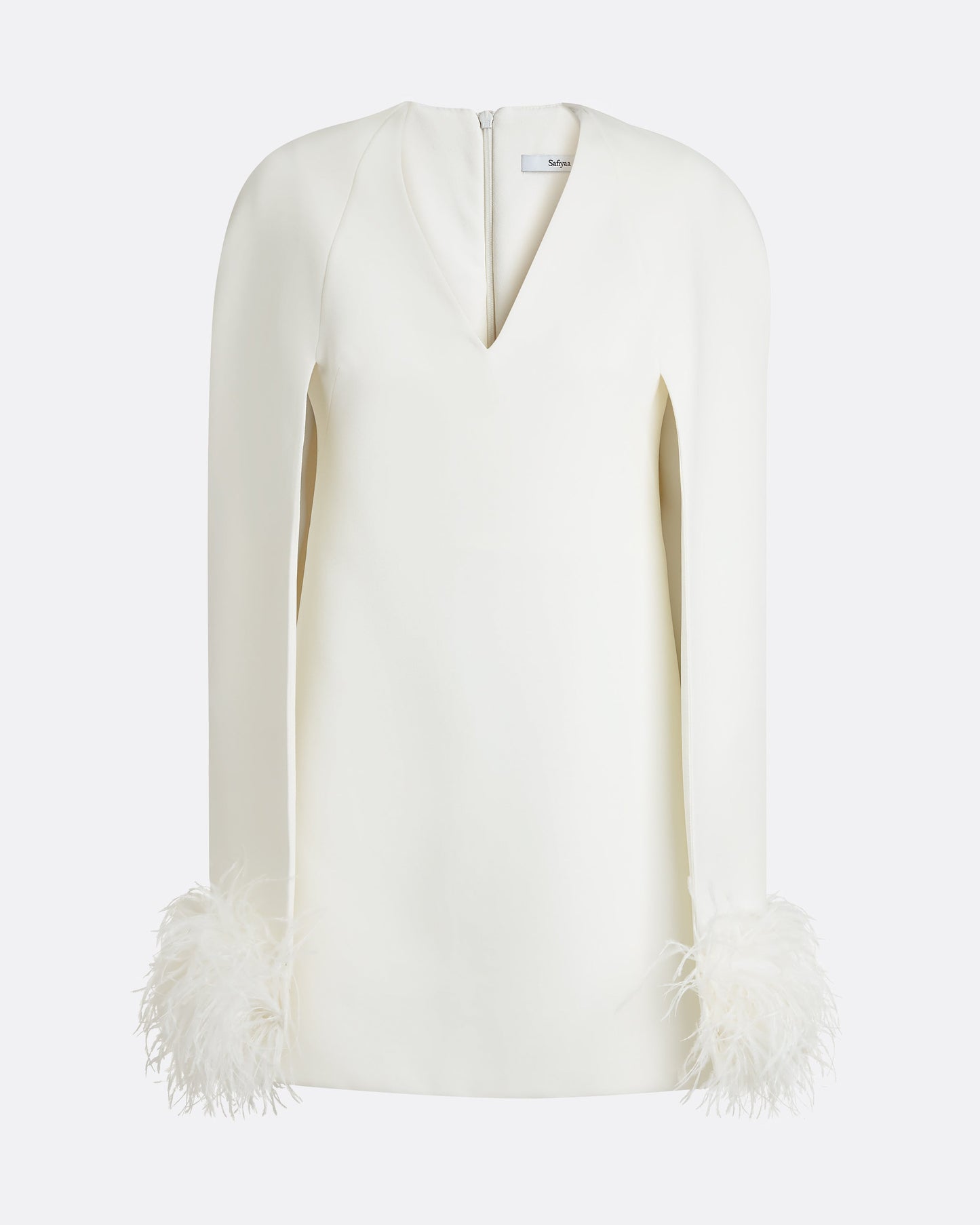 Rowenal Ivory Feather-Trimmed Short Dress