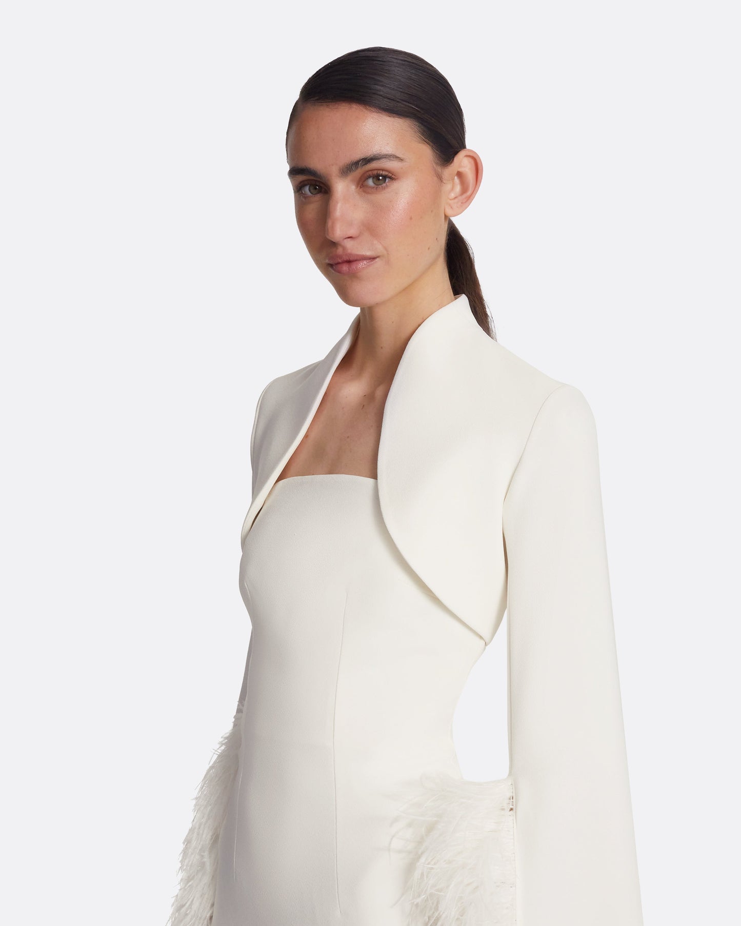 Amari Ivory Feather-Trimmed Bolero And Soshin Dress