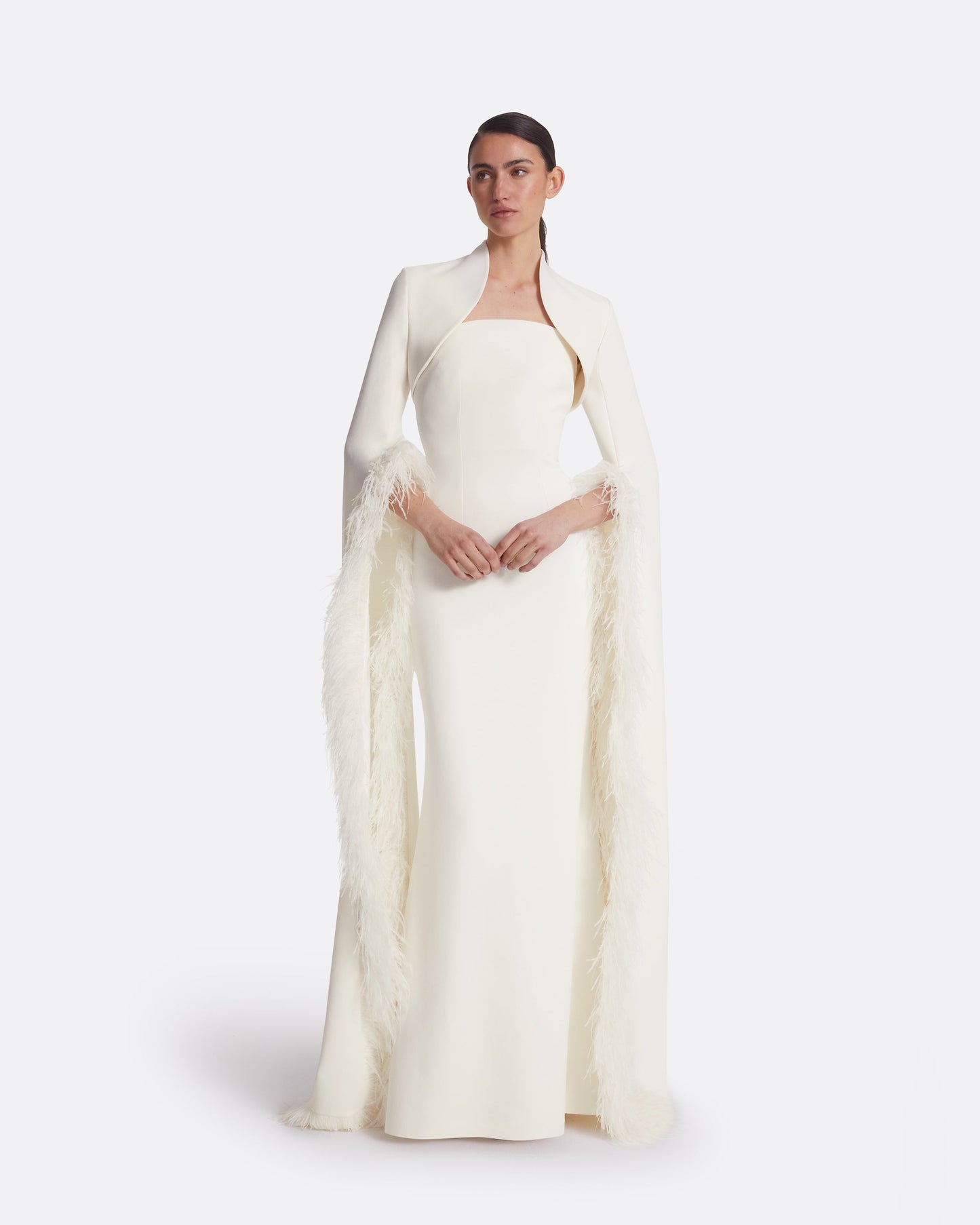 Amari Ivory Feather-Trimmed Bolero And Soshin Dress