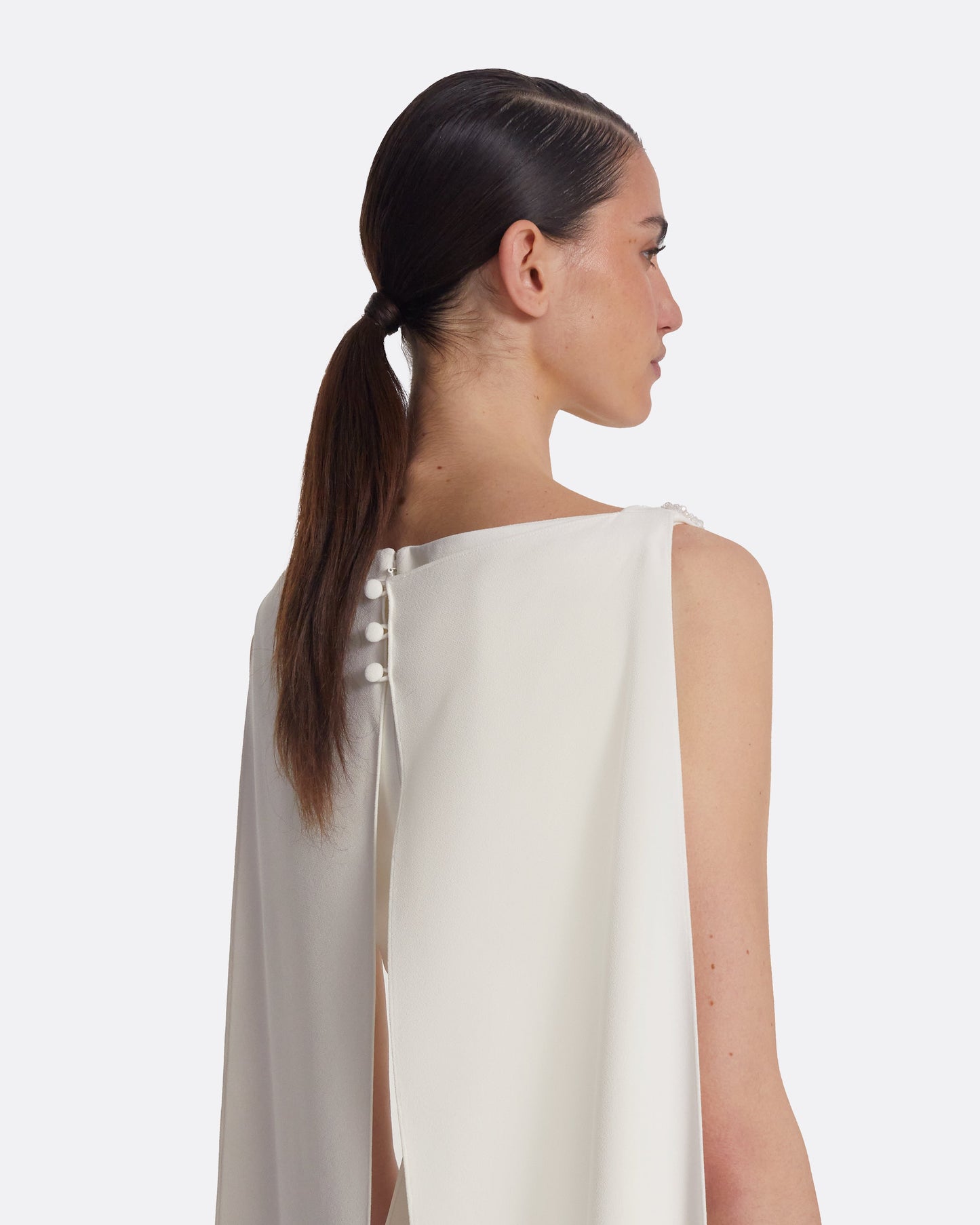 Ginevra Ivory Long Dress With Embroidered Belt