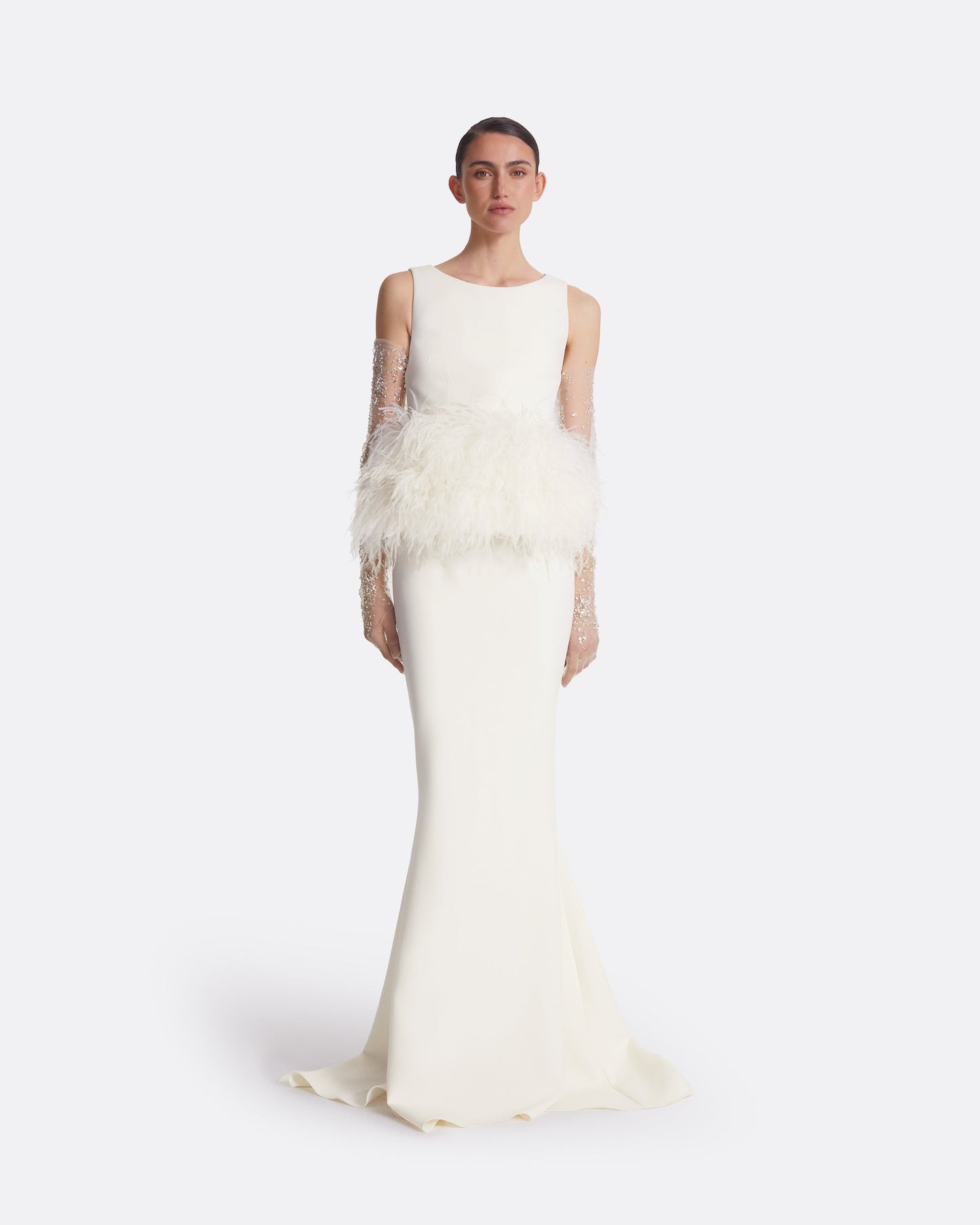 Tessa Ivory Feather-Trimmed Top