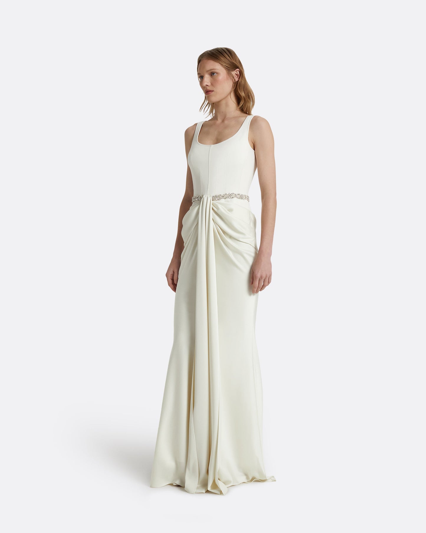 Marlena Long Dresses In Ivory With Crystal