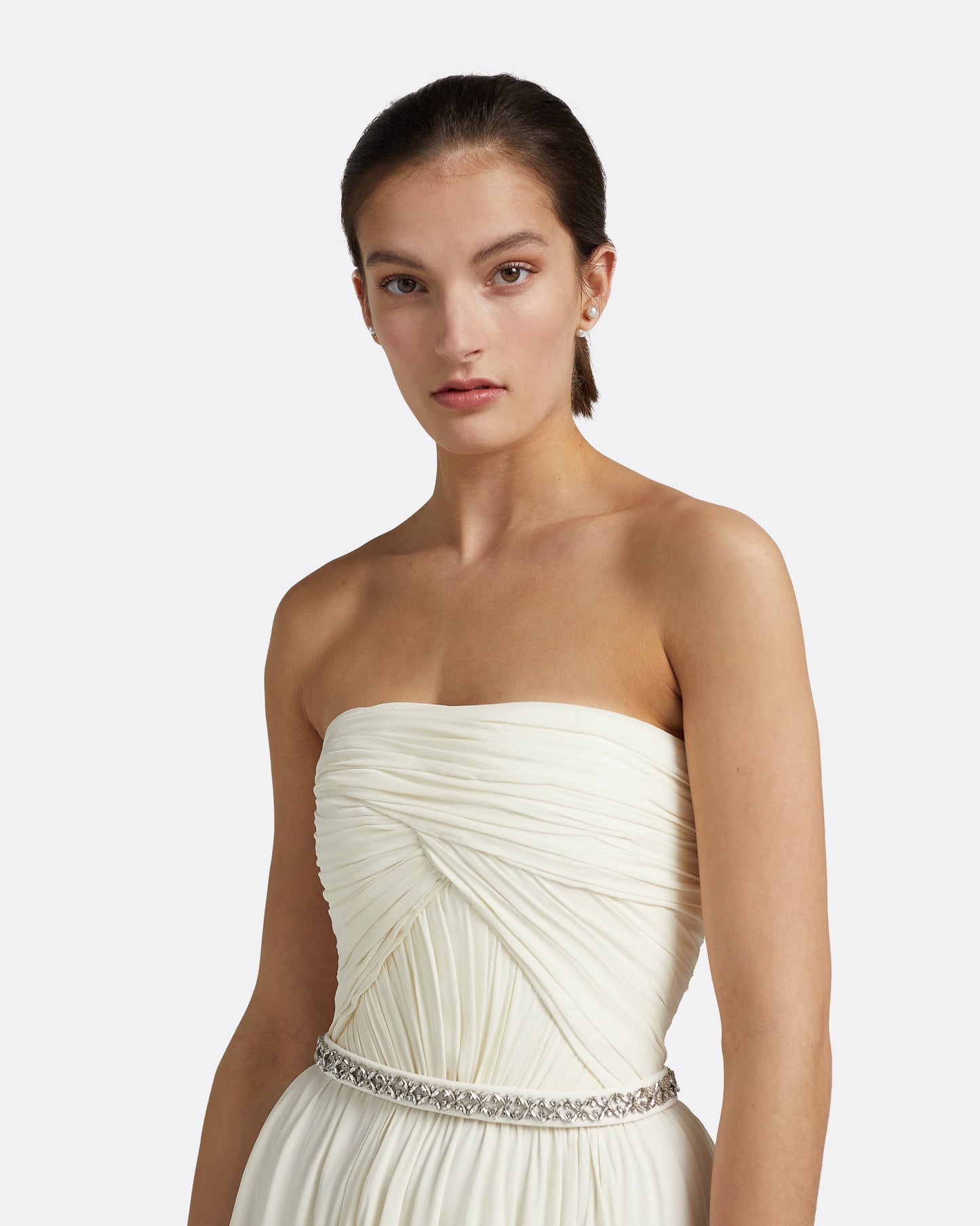 Adora Ivory Long Dress With Embroidered Belt