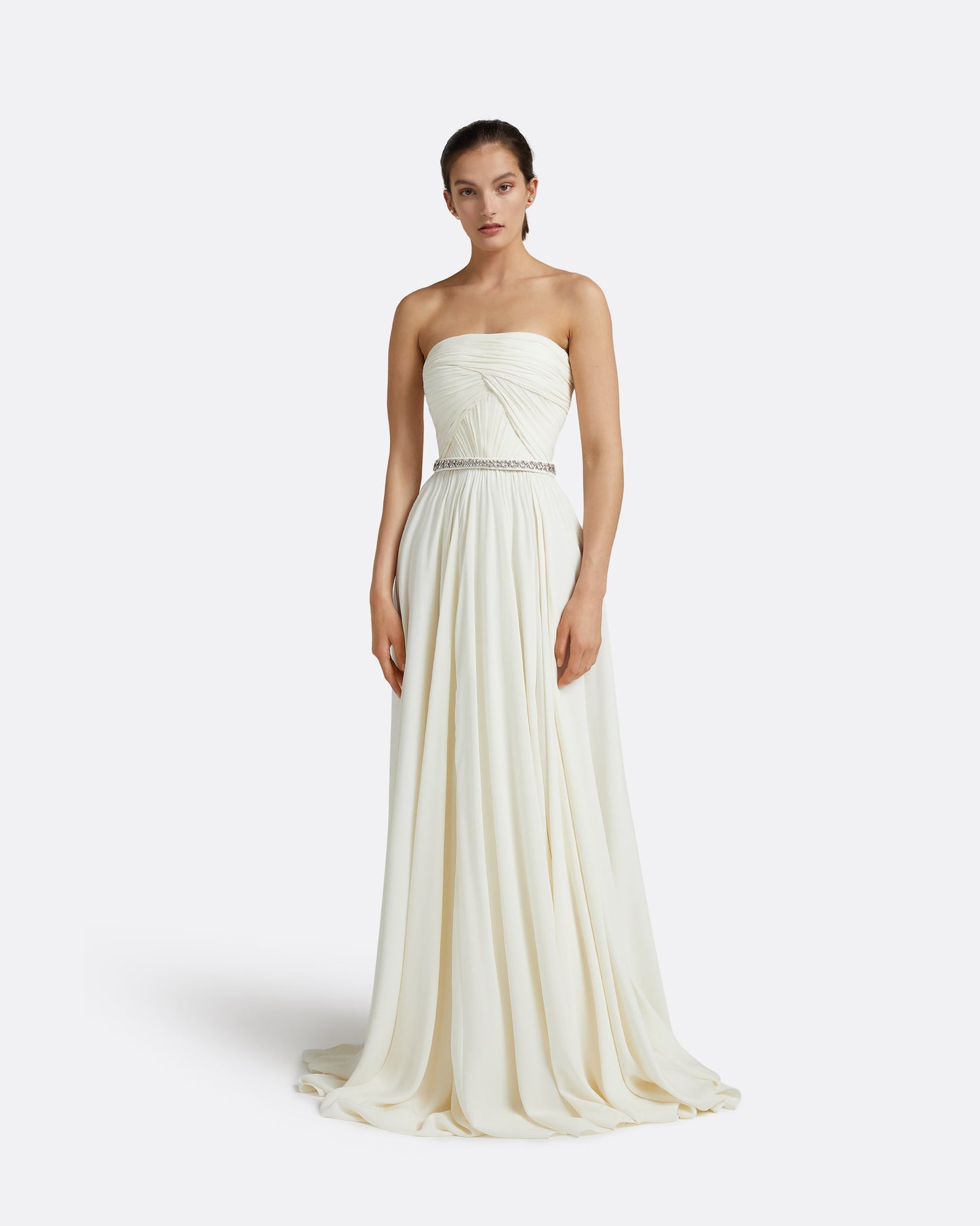 Adora Ivory Long Dress With Embroidered Belt