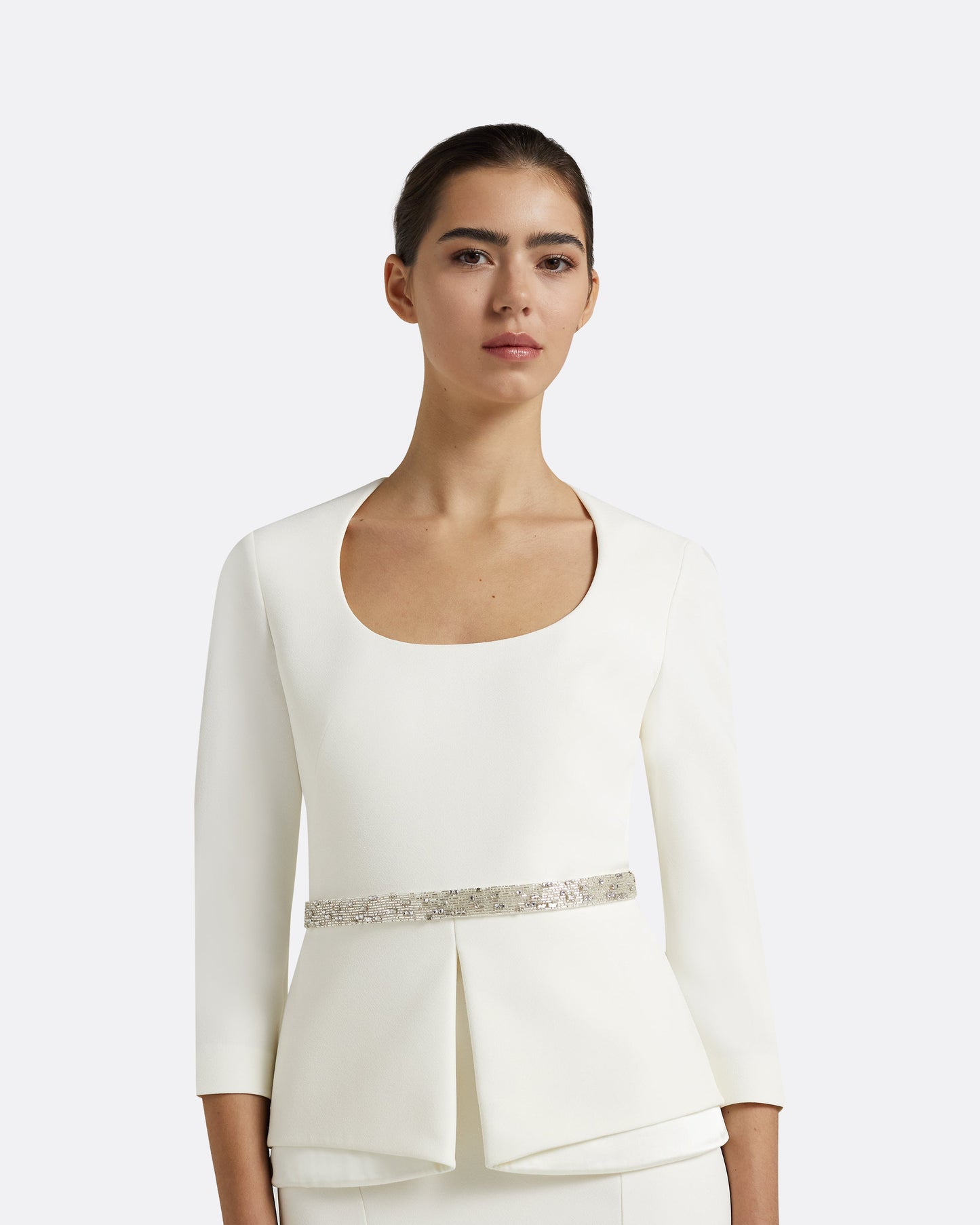 Caia Ivory Top With Embroidered Belt