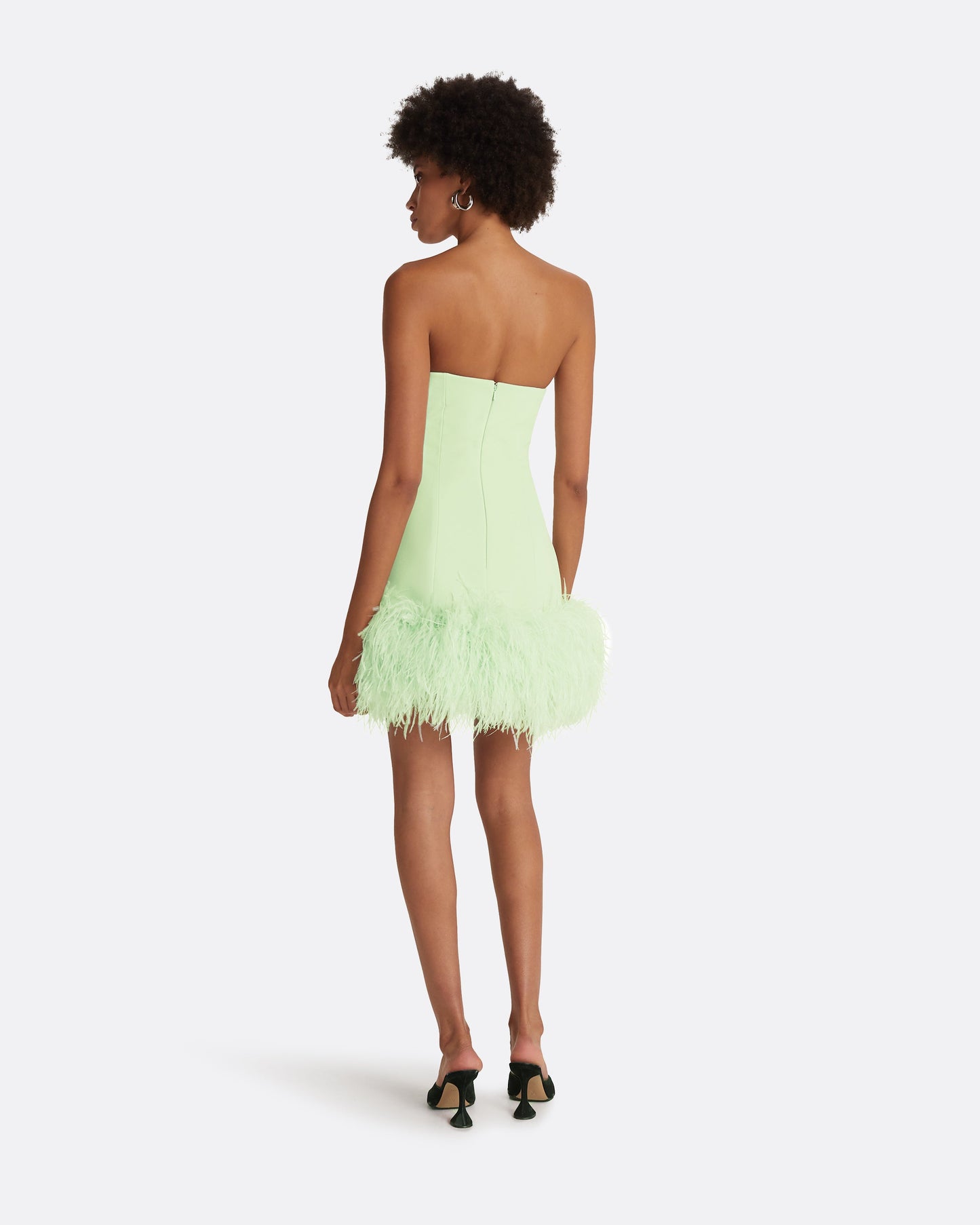 Rowan Aloe Feather-Trimmed Short Dress