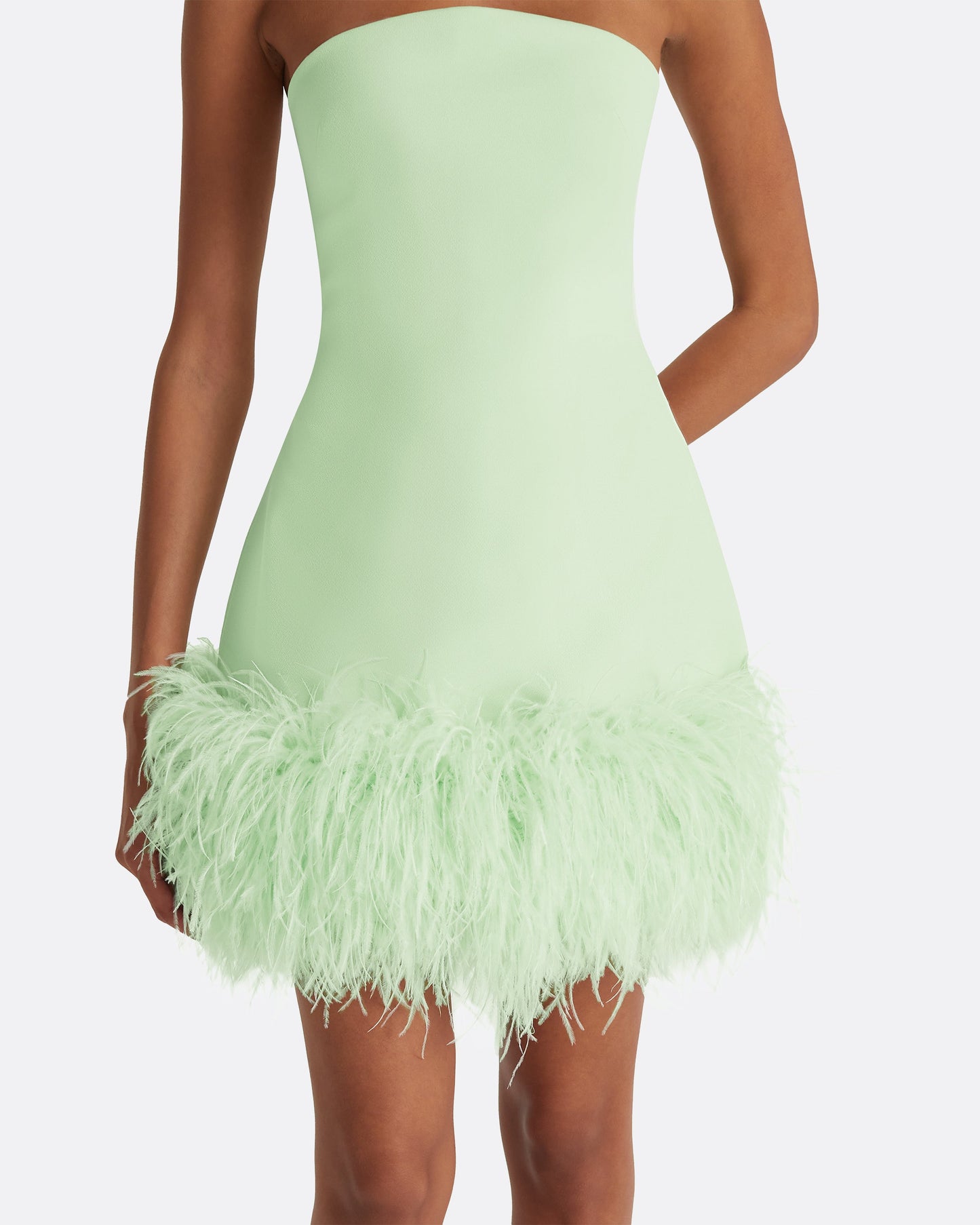 Rowan Aloe Feather-Trimmed Short Dress