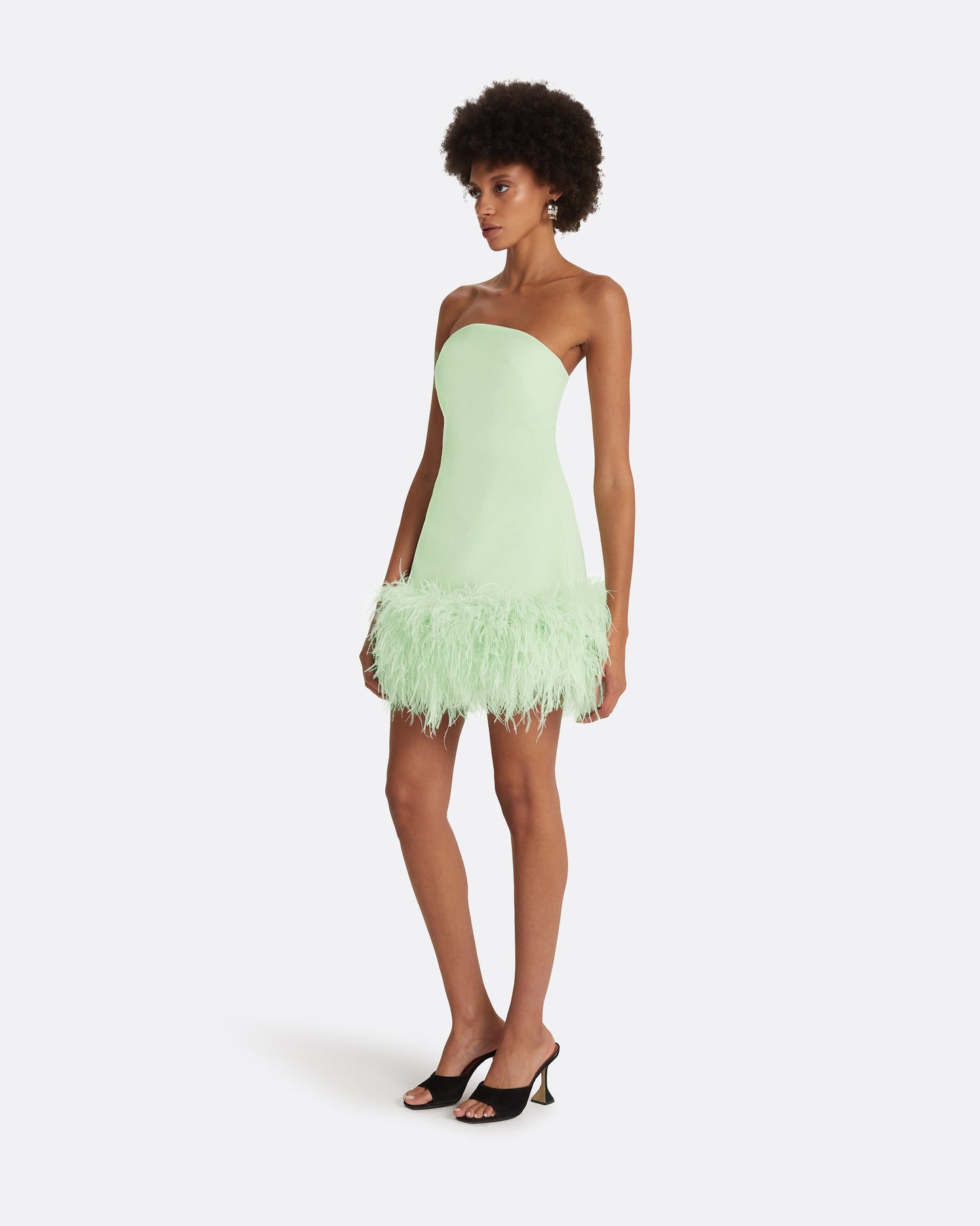 Rowan Aloe Feather-Trimmed Short Dress