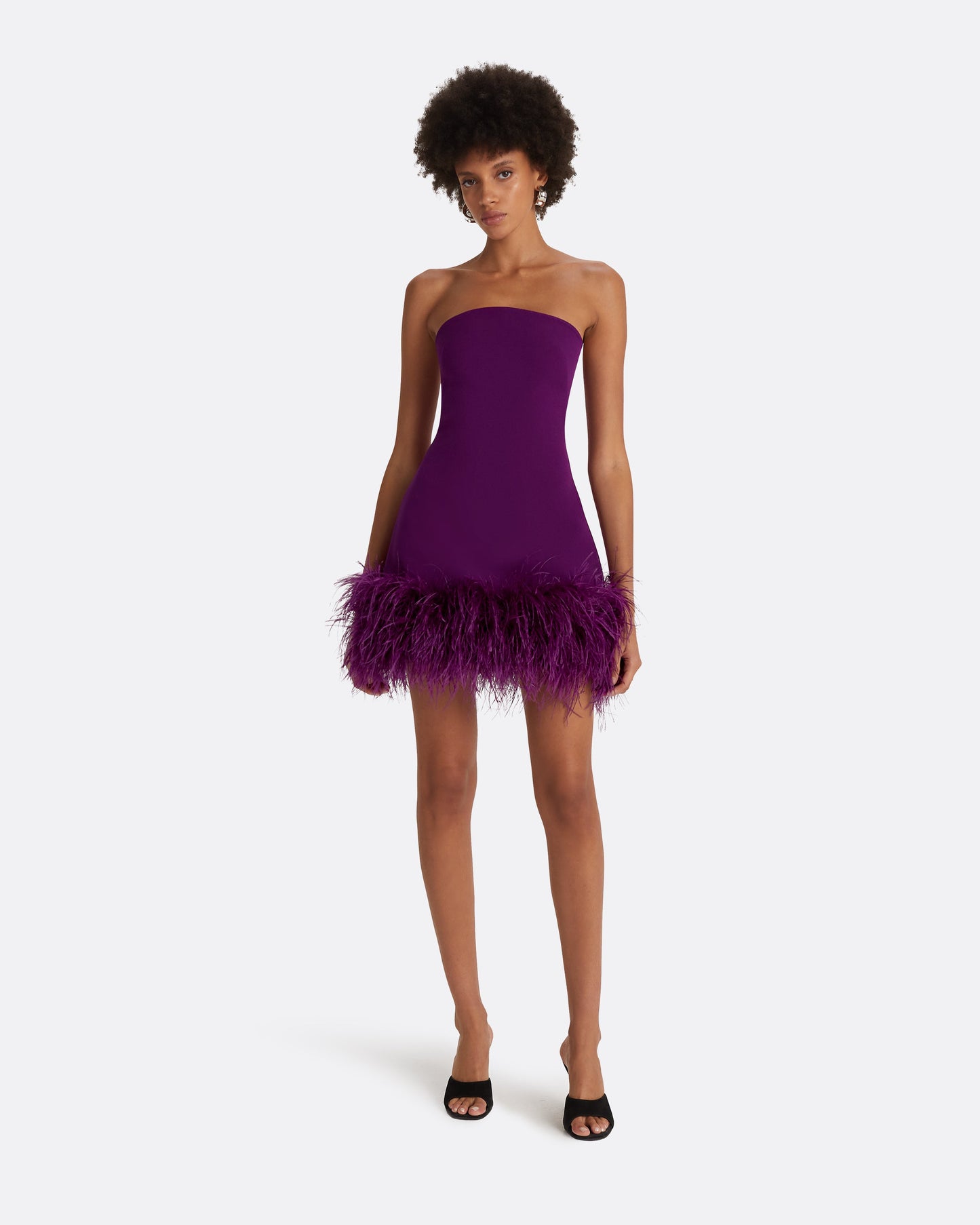 Rowan Currant Feather-Trimmed Short Dress