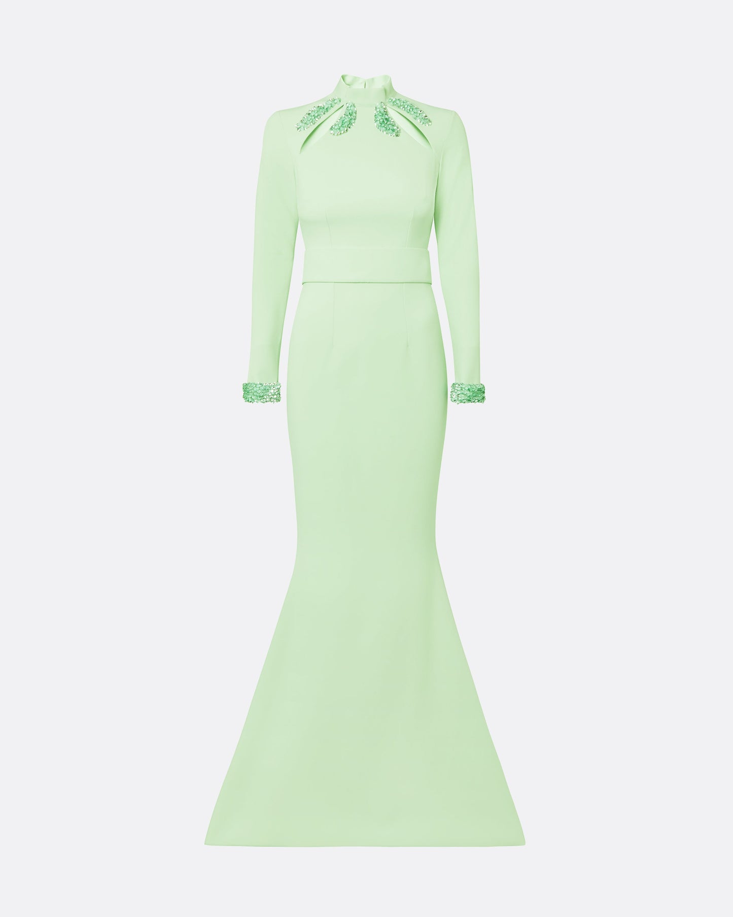 Kamala Aloe & Curled Leaf Embroidery Long Dress