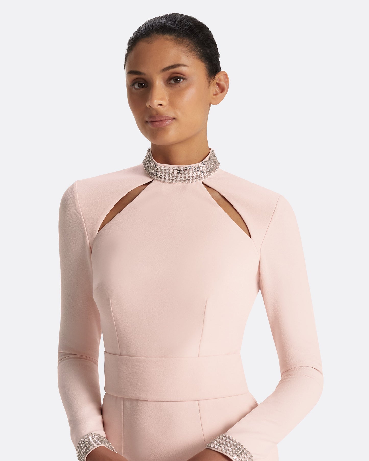 Kamala Pale Pink & Mirror Disc Embroidery Long Dress