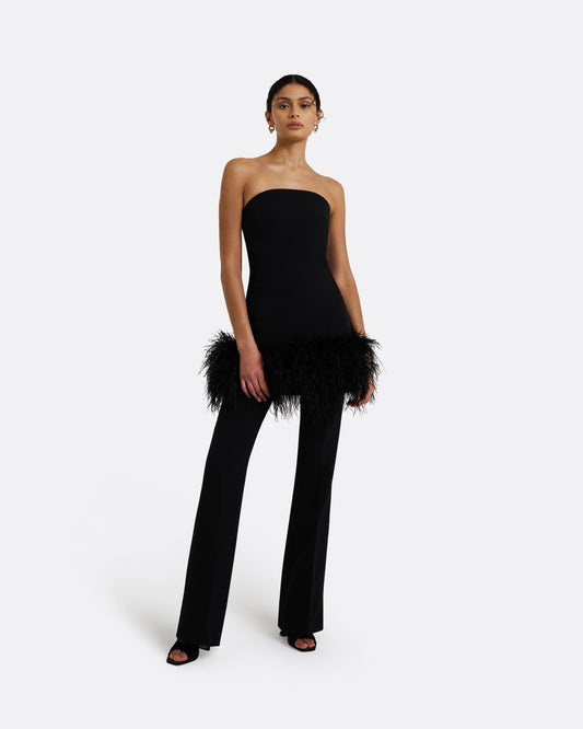 Rowan Black Feather-Trimmed Short Dress