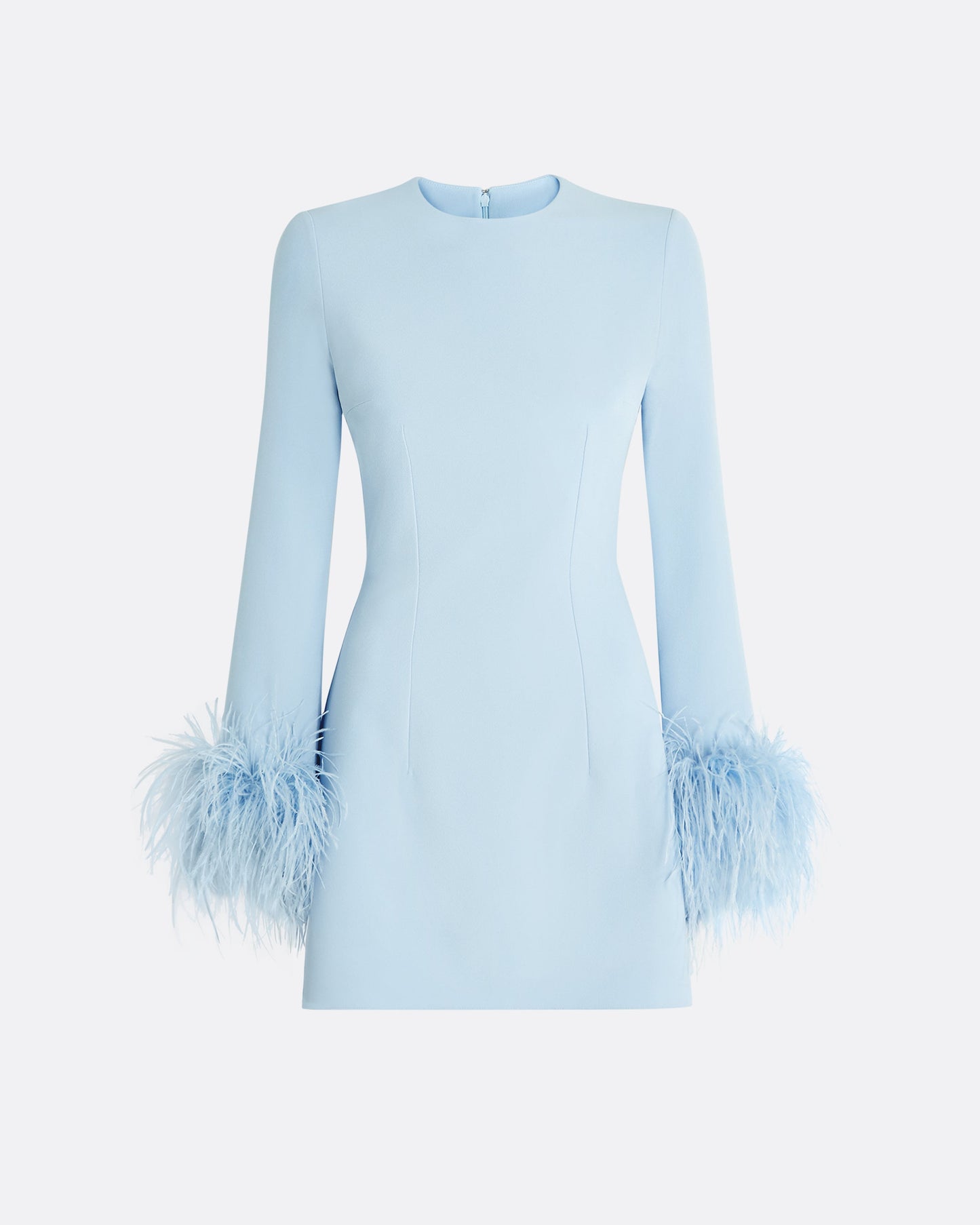 Rena Pale Blue Feather-Trimmed Short Dress