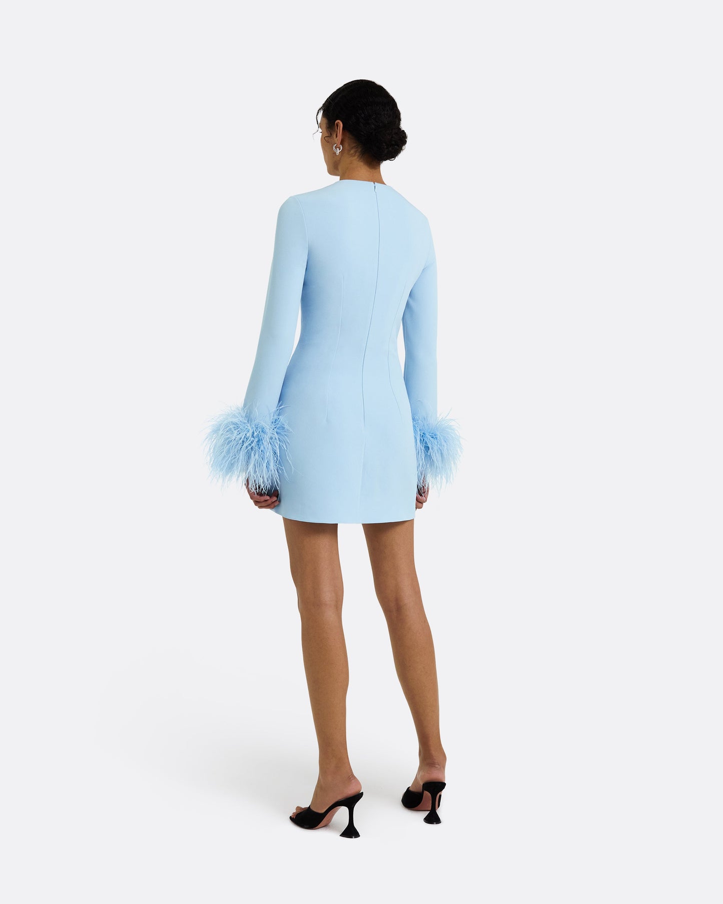 Rena Pale Blue Feather-Trimmed Short Dress