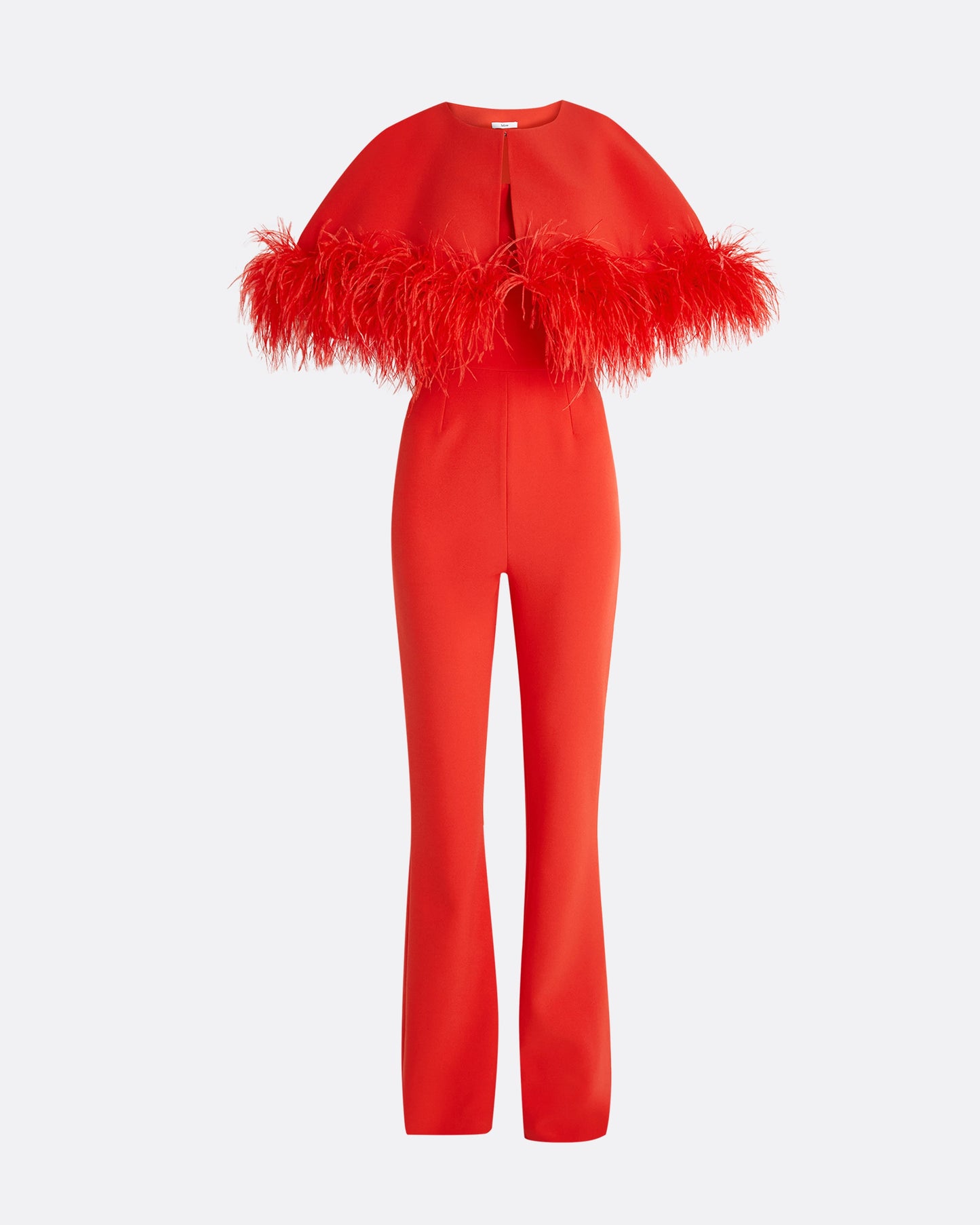 Kepuret Scarlet Red Feather-Trimmed Cape with Myrine Jumpsuit