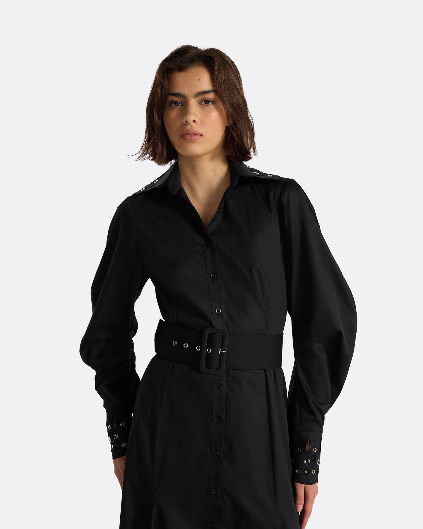 Evie Black Cotton & Silver Midi Dress