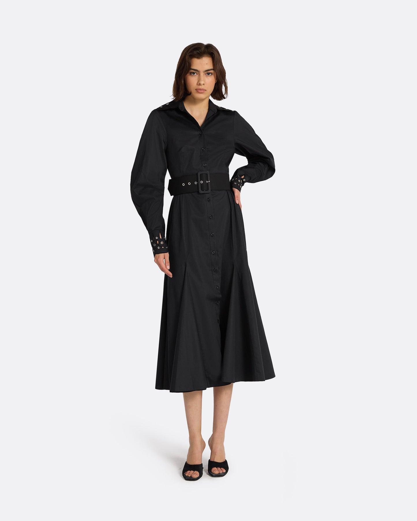 Evie Black Cotton & Silver Midi Dress