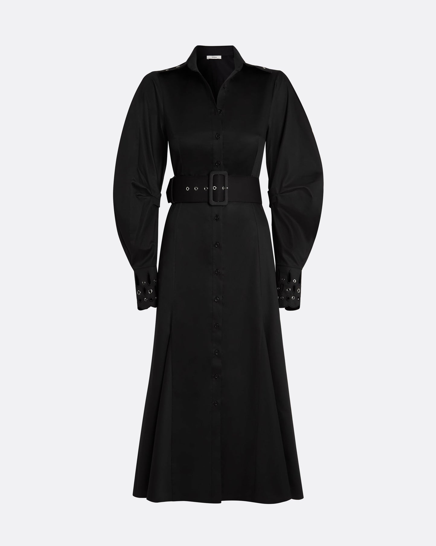 Evie Black Cotton & Silver Midi Dress