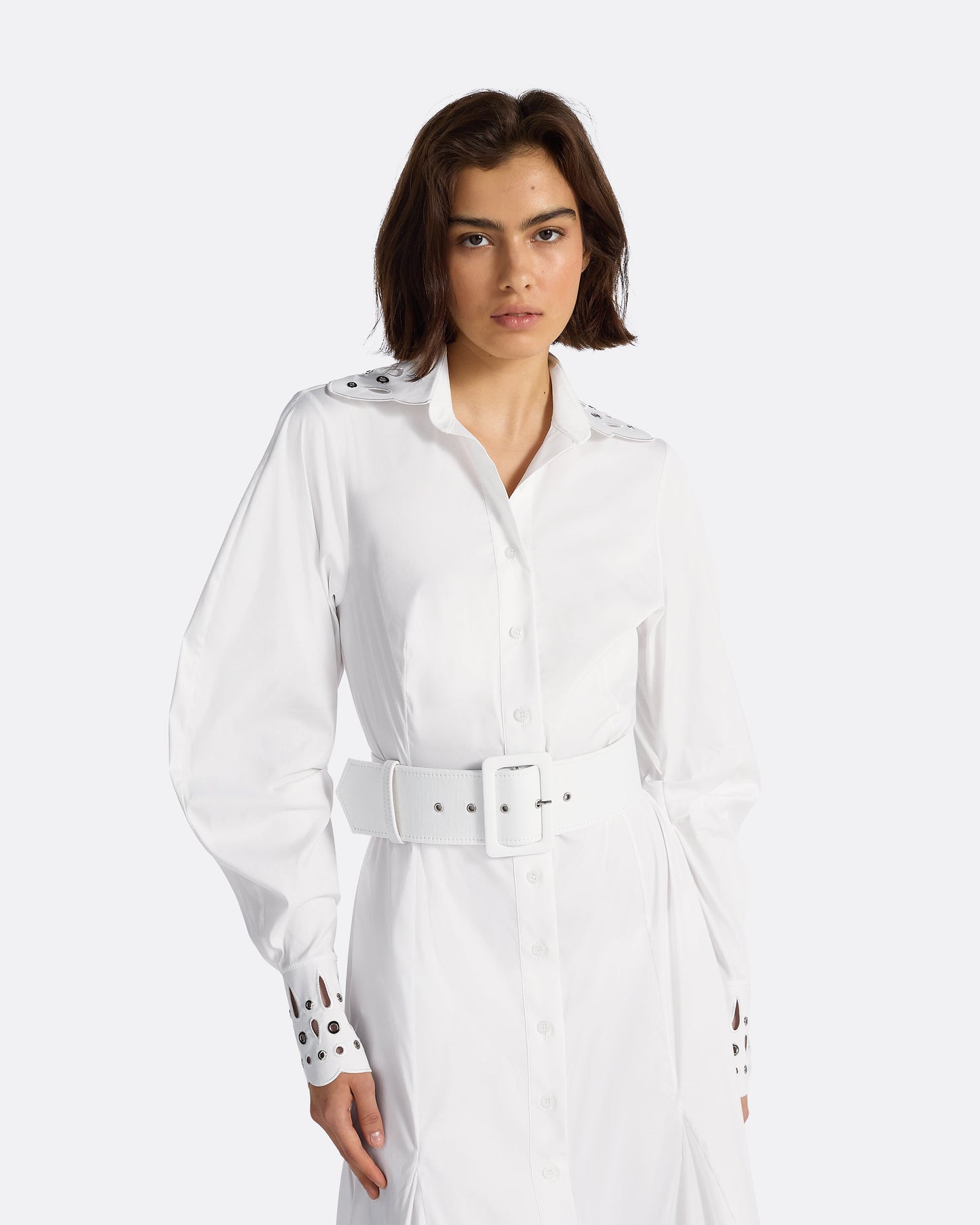 Evie Ivory Cotton & Silver Midi Dress