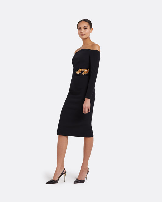 Starling Black Embroidered Midi Dress