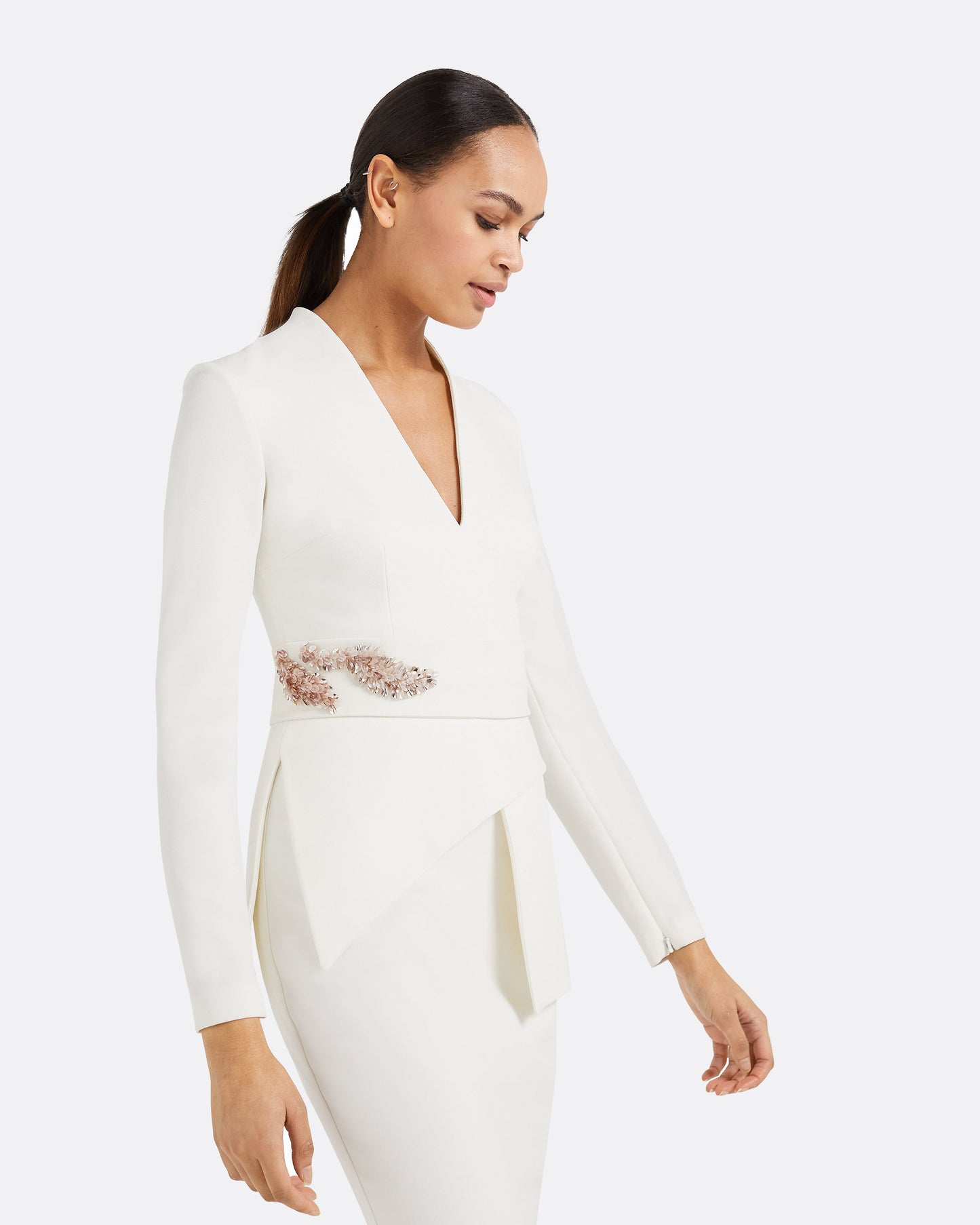 Favara Ivory Curled Leaf Embroidered Top