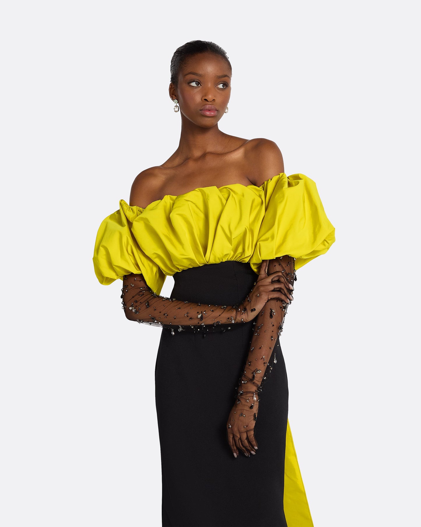Milia Black & Chartreuse Long Dress