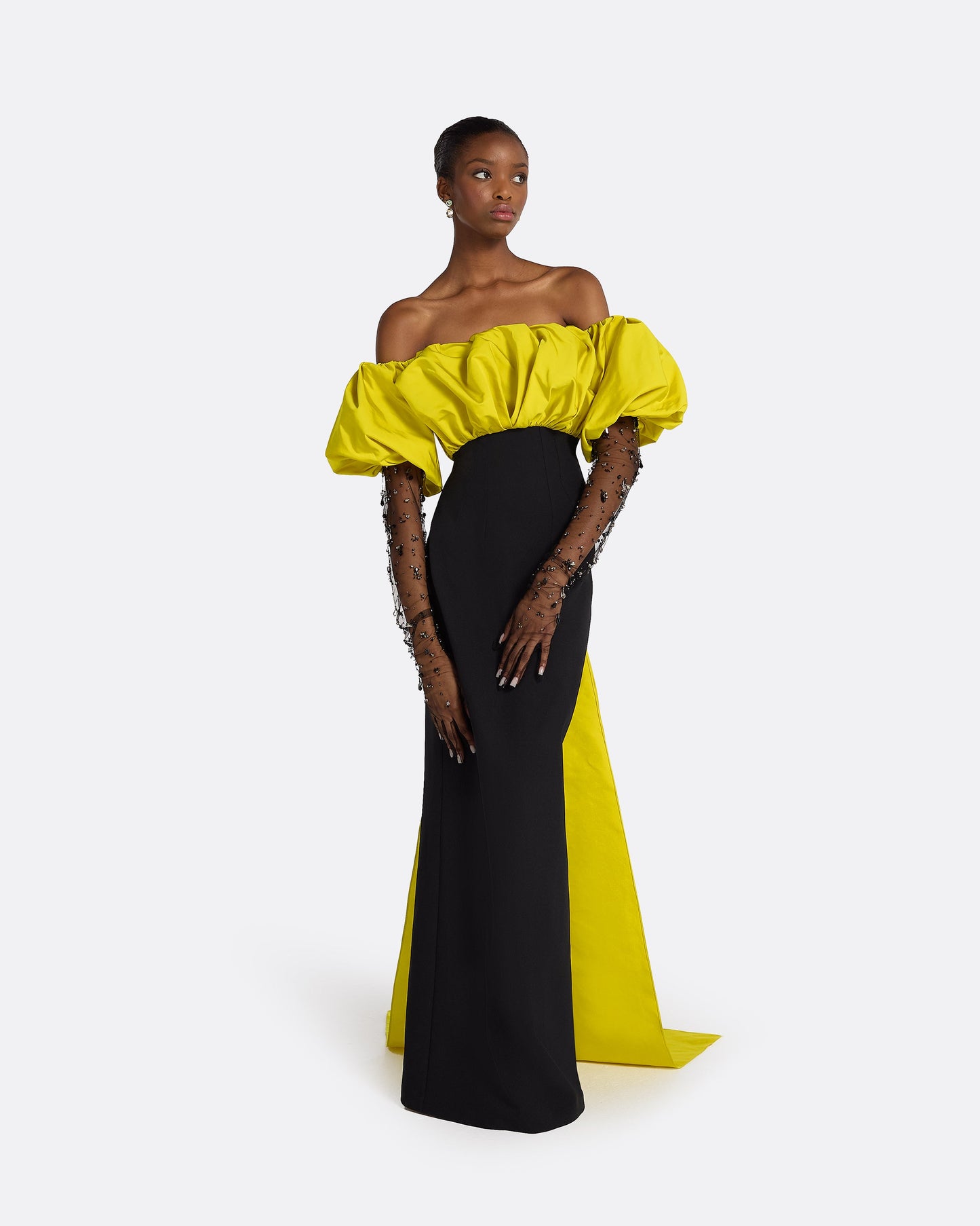Milia Black & Chartreuse Long Dress