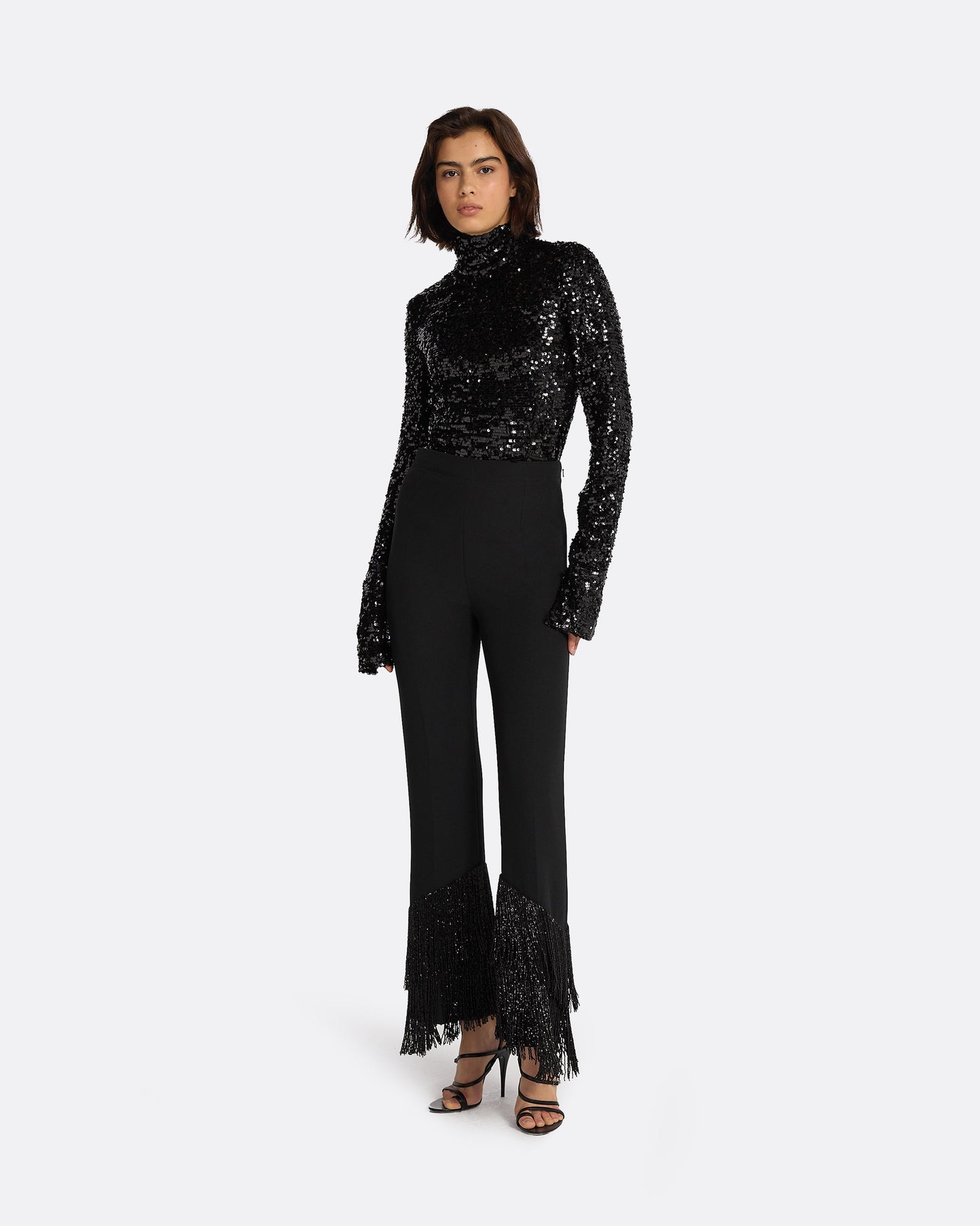 Mari Black Deco Fringe Trousers