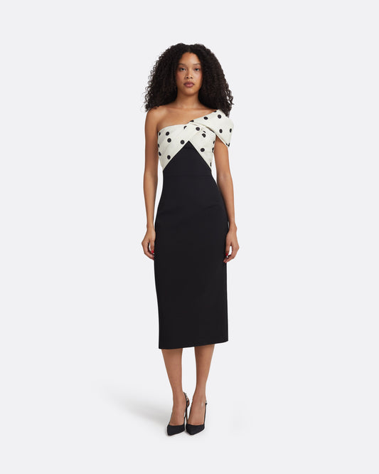 Bushra Black & Egret/ Black Midi Dress