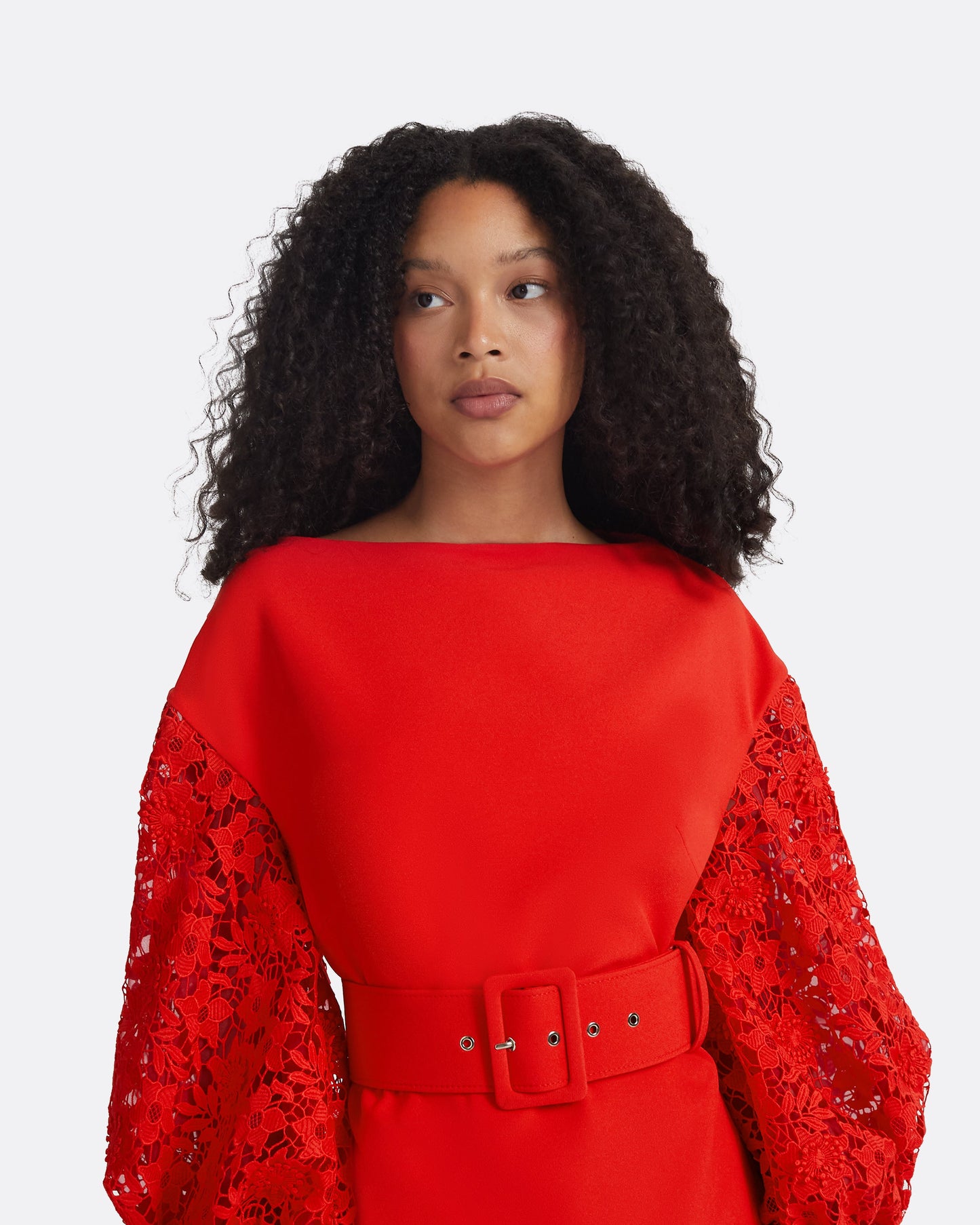 Amiee Lacquer Red Midi Dress With Belt