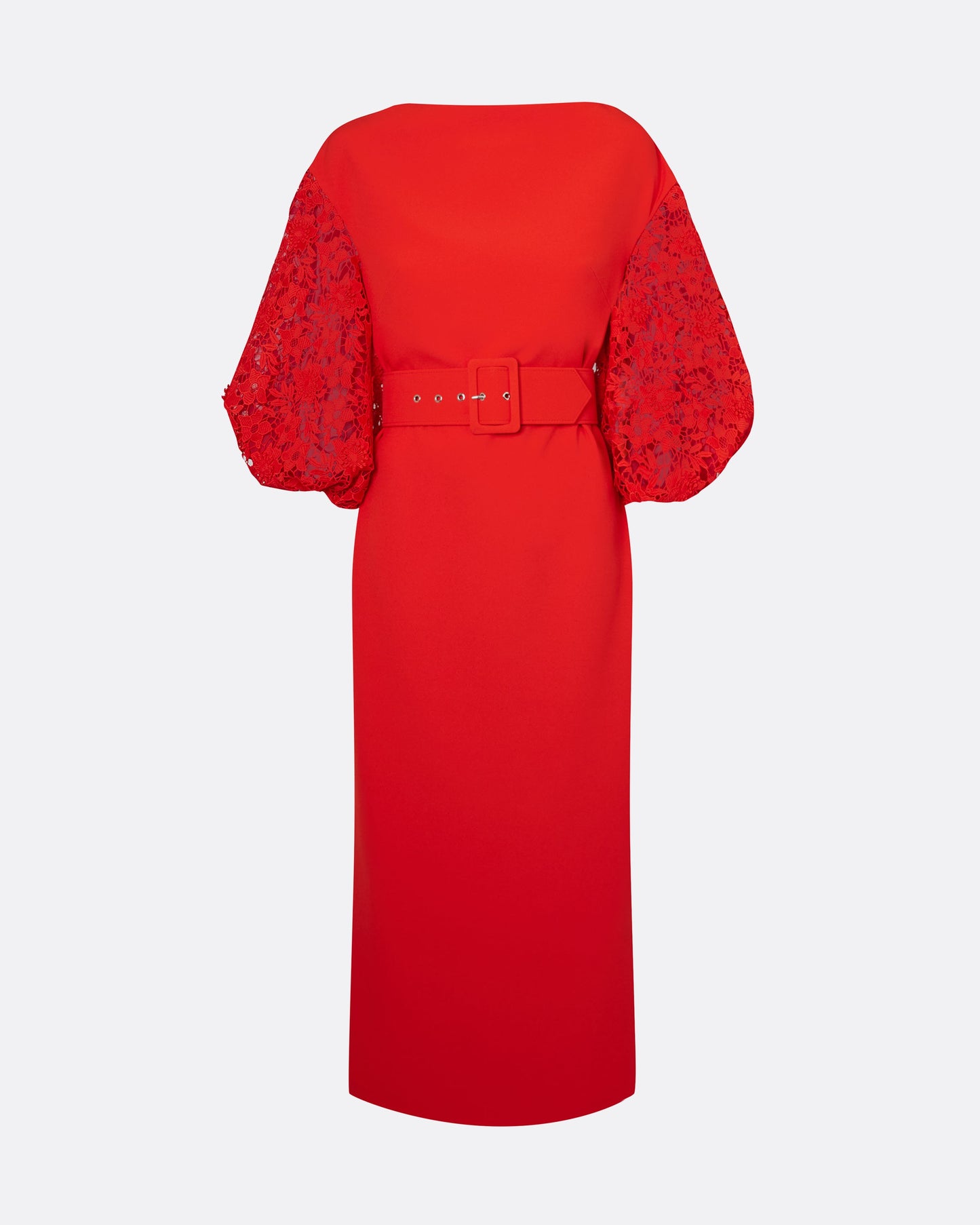 Amiee Lacquer Red Midi Dress With Belt