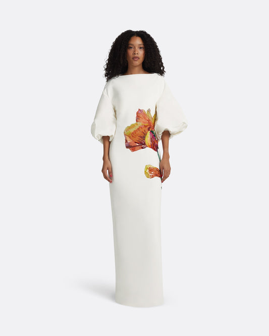 Amira Ivory & Poppy Field Embroidery Long Dress