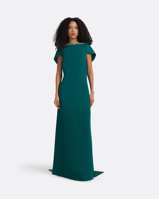 Sallie Alpine Green Embroidered Long Dress