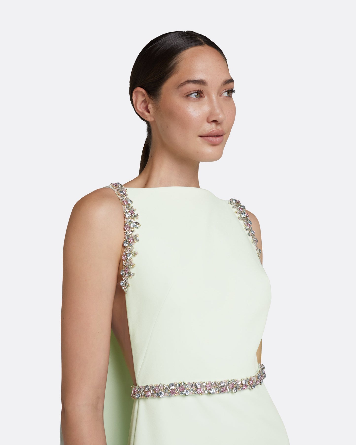 Ginevra Spearmint Long Dress With Embroidered Belt