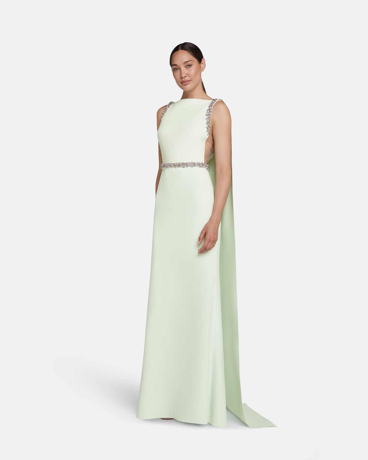 Ginevra Spearmint Long Dress With Embroidered Belt