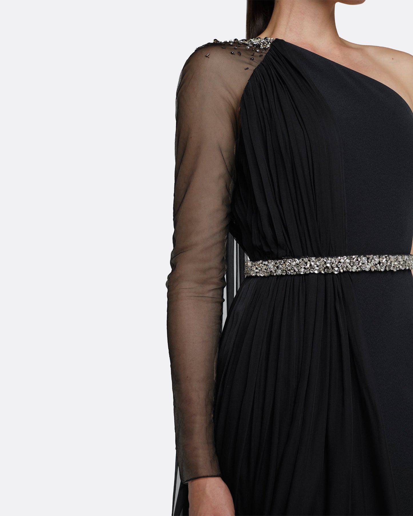 Anita Black Long Dress With Embroidered Belt