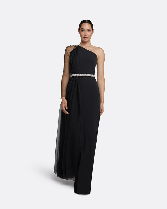 Anita Black Long Dress With Embroidered Belt