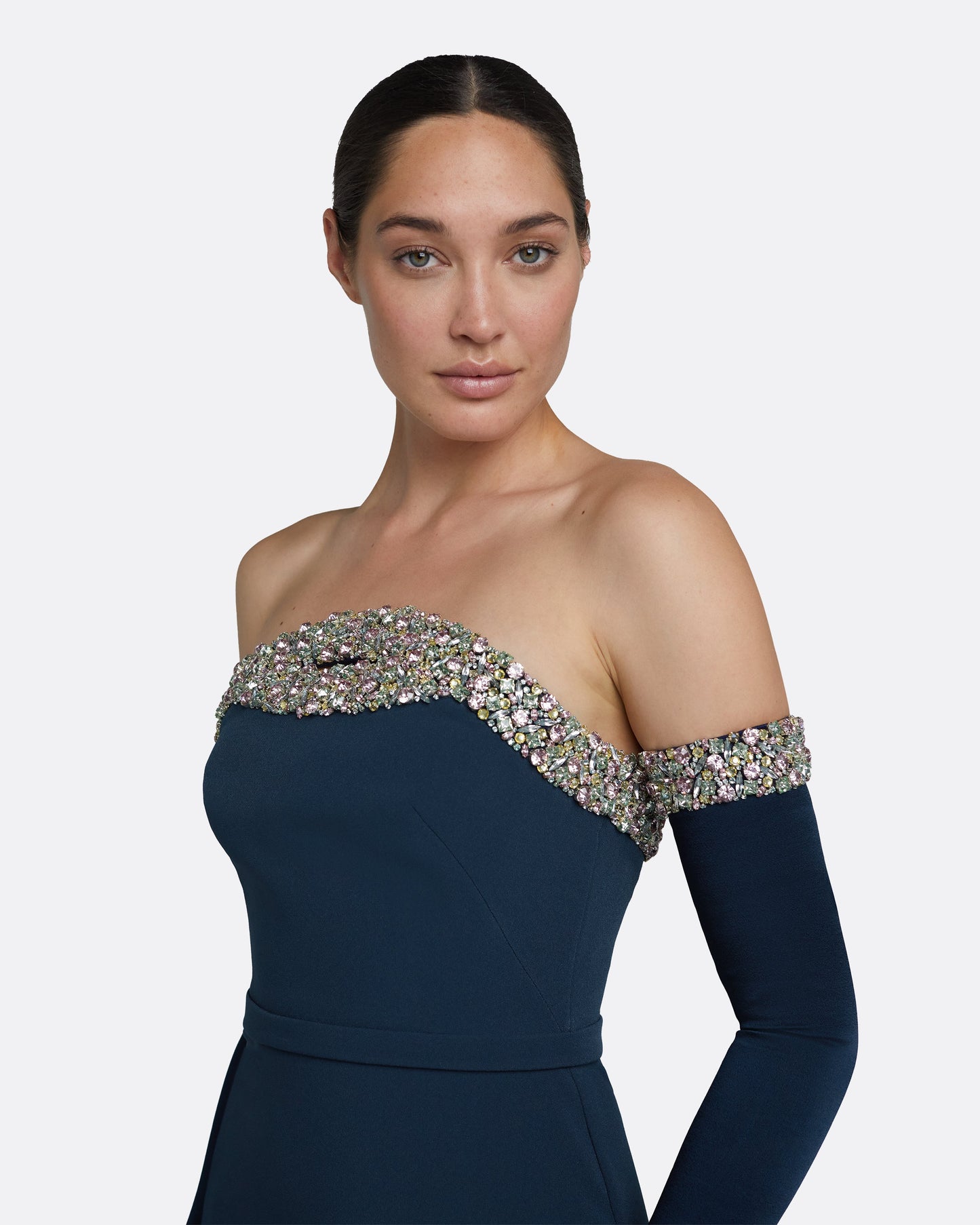 Donatella Ink Blue Long Dress With Antonia Gloves