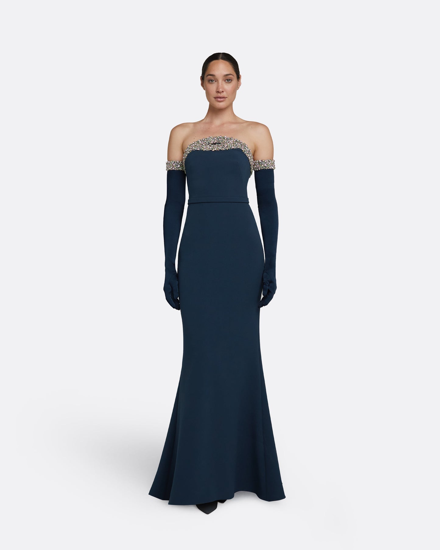 Donatella Ink Blue Long Dress With Antonia Gloves