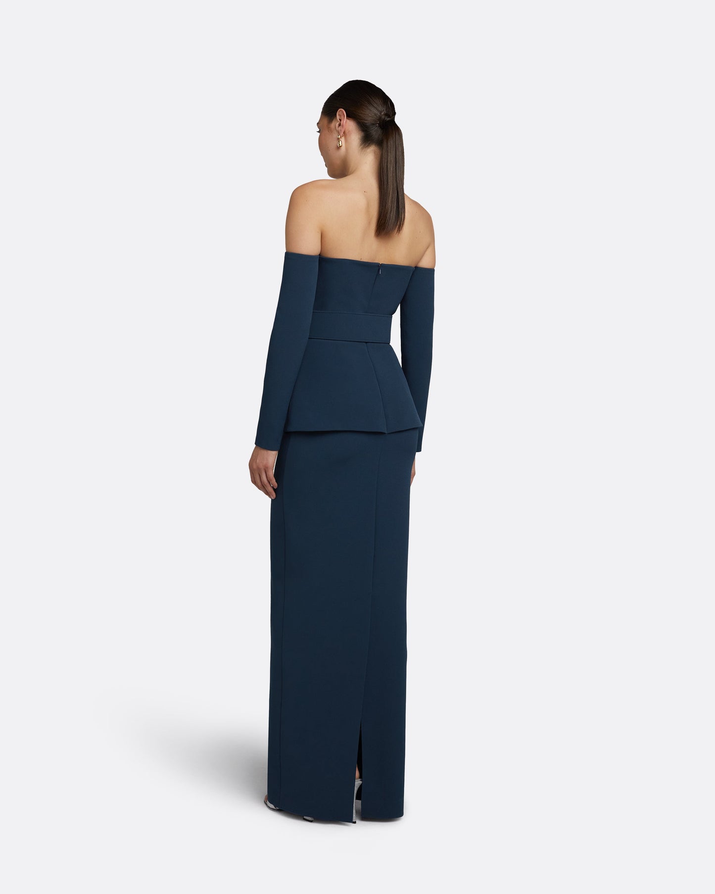 Giuliana Ink Blue Long Dress With Belt